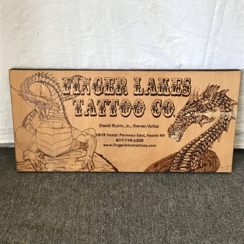 "Finger Lakes Tattoo Co." Laser Etched Wooden Sign