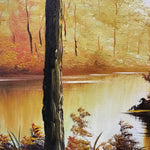 Framed Signed Original Autumn Forest River Landscape Oil Painting