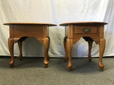 Pair of Vintage Farmhouse Oak Veneer Oval End Tables