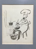 MC Framed Culinary Illustration Line Art Print Triptych w/ Blind-Embossed Seal