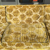 Vintage Mid-Century Yellow Bold Floral Velveteen 3-Cushion Sofa