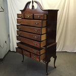 Vintage 70's Federal Lea Solid Cherry 11-Drawer Highboy Chest of Drawers