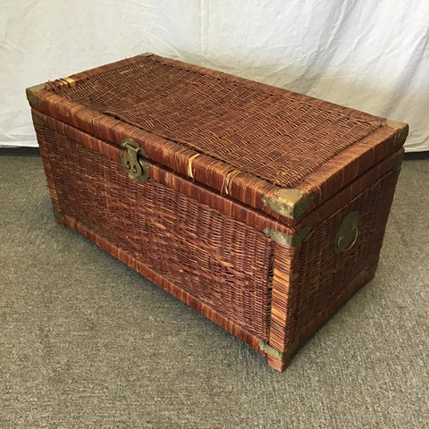 Vintage Dark-Stained Wicker Chest