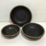 Set of 3 Vintage Decorative Black-Stained Tropical Wood Nesting Bowls