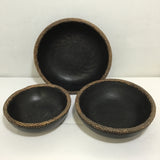 Set of 3 Vintage Decorative Black-Stained Tropical Wood Nesting Bowls