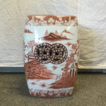 Modern Chinoiserie Pier 1 White & Brown Porcelain Garden Stool