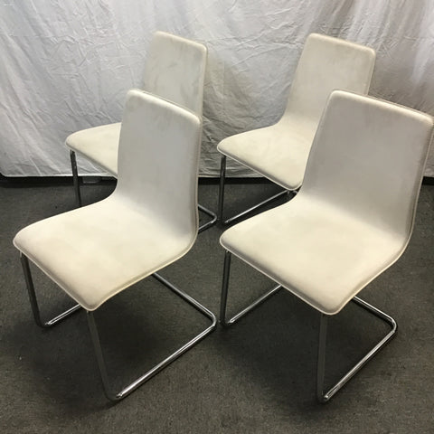 Set of 4 Modern CB2 "Pony" Off-White Tweed Cantilever Dining Chairs