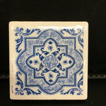 Susan Sitaraman Single Blue & White Tile Pattern Decoupage On White Tile Magnet