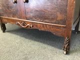 Antique Edwardian Tiger Oak Veneer 3-Drawer & 2-Door Cabinet Washstand
