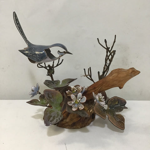 Norman Brumm Enameled Copper & Driftwood Blue Fairy Wren Sculpture