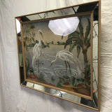 Vintage Mirror-Framed Original Crane Silk Screen Print