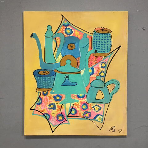 2021 Signed "Tea Time" Acrylic on Canvas by J-Bags Emporium