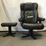 2pc Modern MCM Hjellegjerde Black Leather Recliner & Ottoman