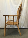 Vintage MCM Boho Bamboo & Wicker Fan-/Balloon-Back Armchair