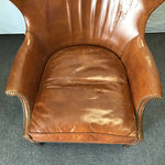 Vintage Robert L Hunker Brown Leather Wingback Armchair