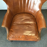 Vintage Robert L Hunker Brown Leather Wingback Armchair