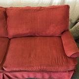 2pc Vintage Rowe Red Covered 2-Cushion Sofa & Ottoman