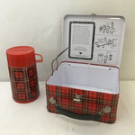 Vintage MCM Aladdin Ind. Red Plaid Metal Lunchbox & Thermos Set