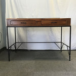 Modern Solid Pine & Black Metal Desk