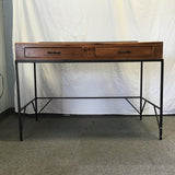 Modern Solid Pine & Black Metal Desk