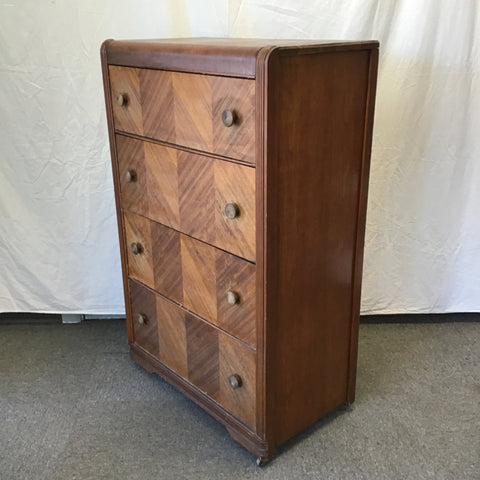 Vintage Art Deco Walnut Veneer Waterfall-Front 4-Drawer Chest of Drawers