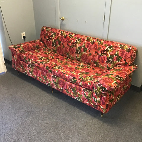 Vintage Mid-Century Pink Bold Floral 2-Cushion Sofa