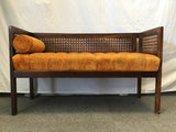 Vintage Wood & Cane Orange Upholstered Settee