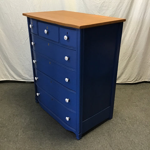 Upcycled Vintage Blue Painted Mahogany 7-Drawer Chest of Drawers