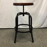 Modern Industrial Pine & Black Metal Adjustable-Height Stool