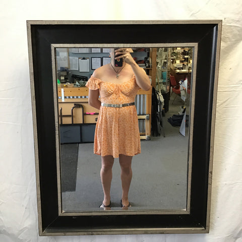 Modern Black & Silver Framed Mirror