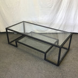 Modern Black Metal Glass-Top 2--Tier Coffee Table