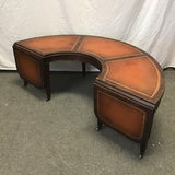 Neoclassical Solid Mahogany & Leather Deminlune Drop-Leaf Coffee Table