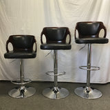 Set of 3 Black Vinyl & Silver Metal Adjustable-Height Stools