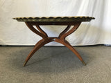 Vintage MC Round Moroccan Brass Tray & Solid Teak Coffee Table