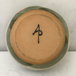 Signed Green & Tan Tree Motif Ceramic Bowl