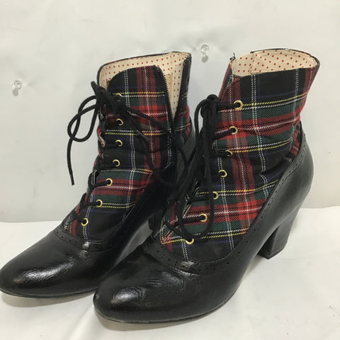 But Another Innocent Tale Red Plaid Ankle Boot