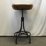 Single Industrial Rexon Solid Pine & Black Metal Adjustable-Height Stool