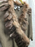Vintage Bonnie & Bill Gray/Tan Feather-Trim Wrap Sweater