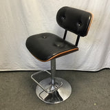 Modern Danish Modern Black Leather & Silver Metal Stool