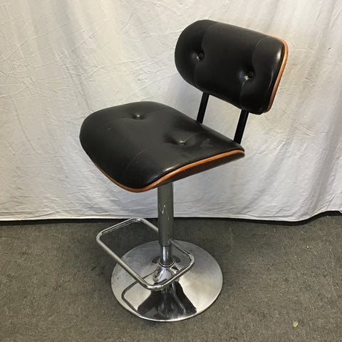 Modern Danish Modern Black Leather & Silver Metal Stool