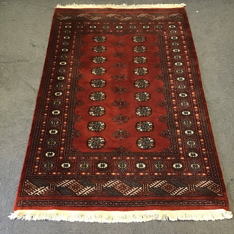 Vintage Handmade Orange Geometric Wool 4x6 Area Rug