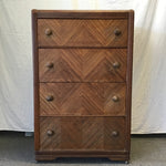 Vintage Art Deco Walnut Veneer Waterfall-Front 4-Drawer Chest of Drawers