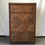 Vintage Art Deco Walnut Veneer Waterfall-Front 4-Drawer Chest of Drawers