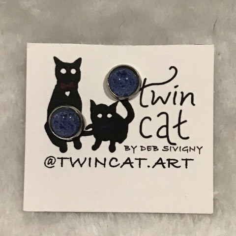 Twin Cat Cobalt Blue Tiny Stud Earrings