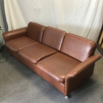 Vintage 1970's Danish Modern Brown Bonded Leather Sofa