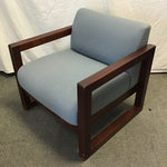 Modern Blue Upholstered & Oak Armchair