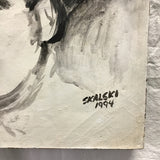 Signed Original 1994 Impressionist Black & White Acrylic Portrait