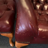 Vintage Regency Red Tufted Leather Armchair & Ottoman