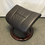 Modern Danish Modern Brown Leather & Bentwood Shell Ottoman