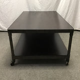 Modern Industrial Metal & Wood Rolling 2-Tier Rectangular Coffee Table